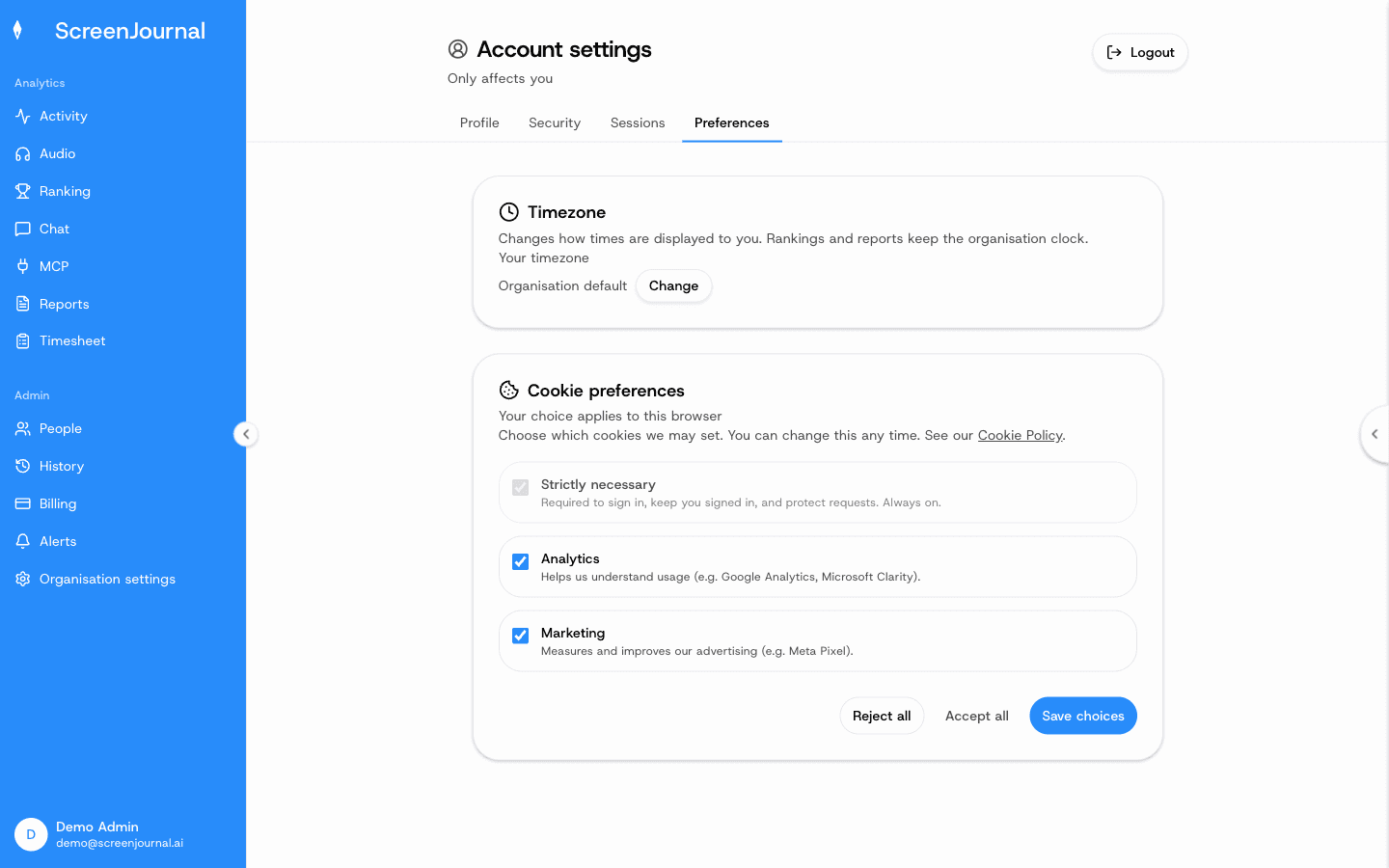 Account — Preferences