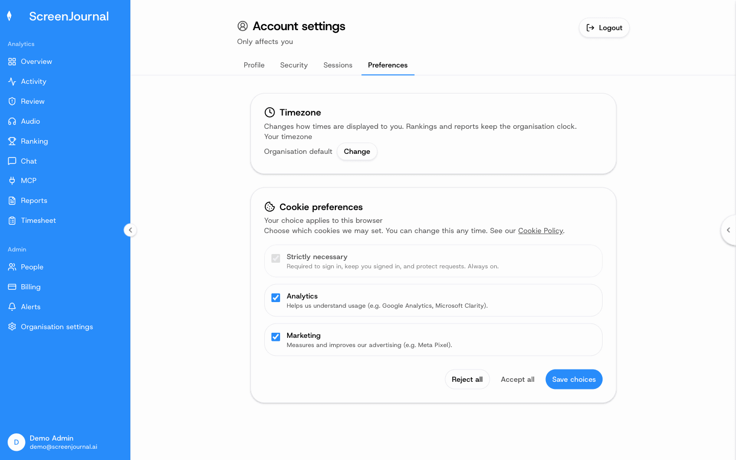 Account — Preferences