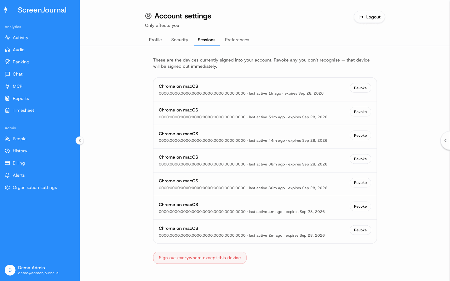 Account — Sessions