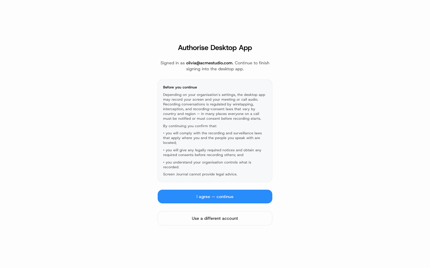 Authorise the desktop app