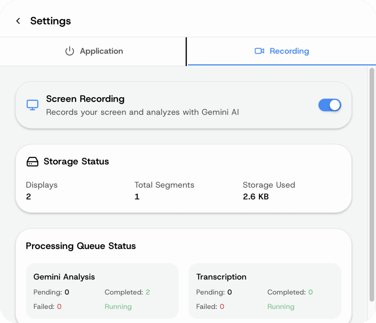 Desktop settings — Recording