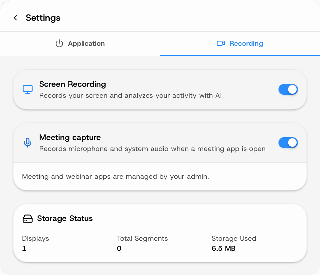 Desktop settings — Recording