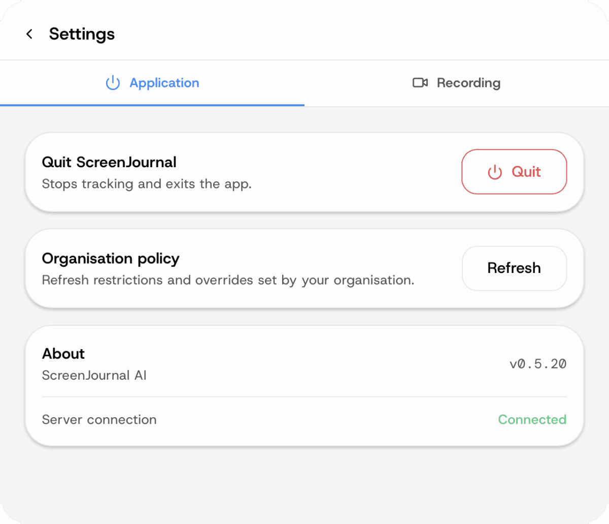 Desktop settings — Application